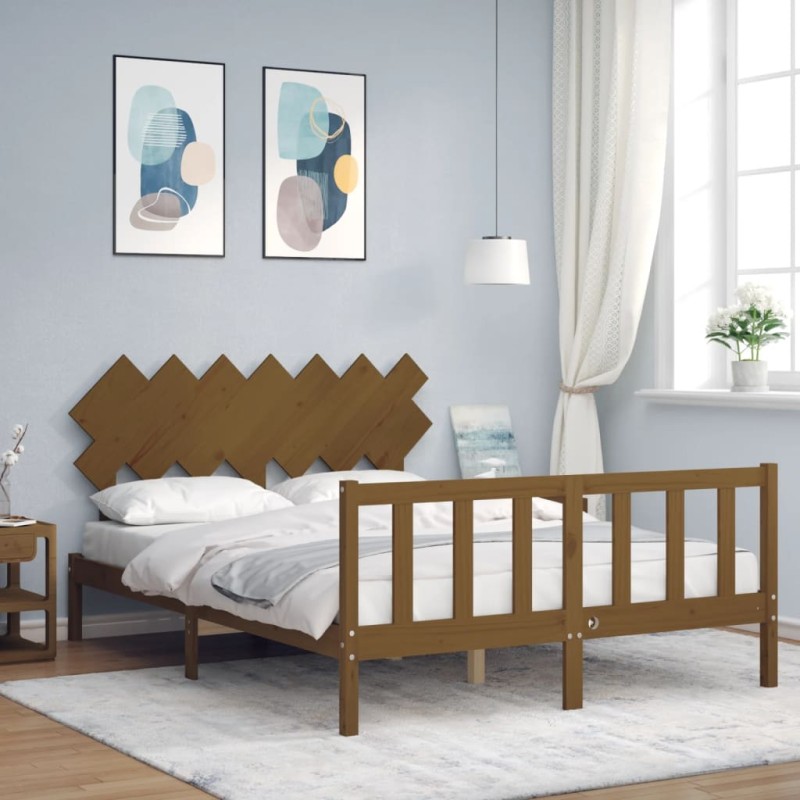 vidaXL Massivholzbett mit Kopfteil Honigbraun 140x200 cm vidaXL Massivholzbett mit Kopfteil Honigbraun 140x200 cm