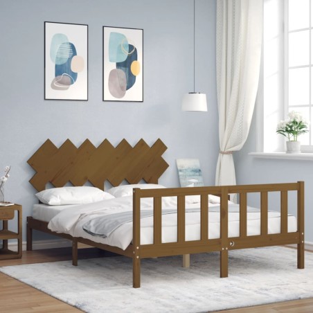 vidaXL Massivholzbett mit Kopfteil Honigbraun 140x200 cm