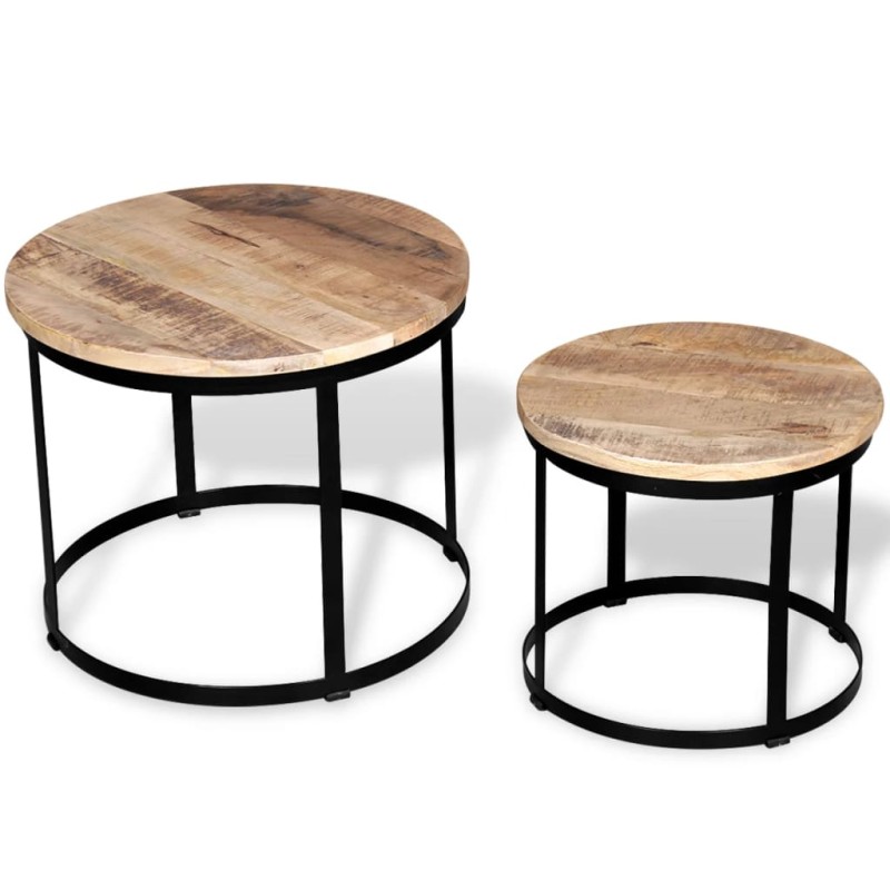 vidaXL Zweiteiliges Couchtisch-Set Raues Mangoholz Rund 40cm/50cm vidaXL Zweiteiliges Couchtisch-Set Raues Mangoholz Rund 40cm/50cm