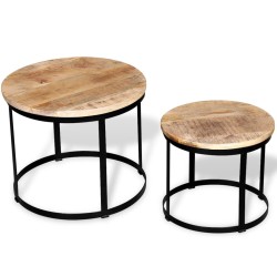 vidaXL Zweiteiliges Couchtisch-Set Raues Mangoholz Rund 40cm/50cm