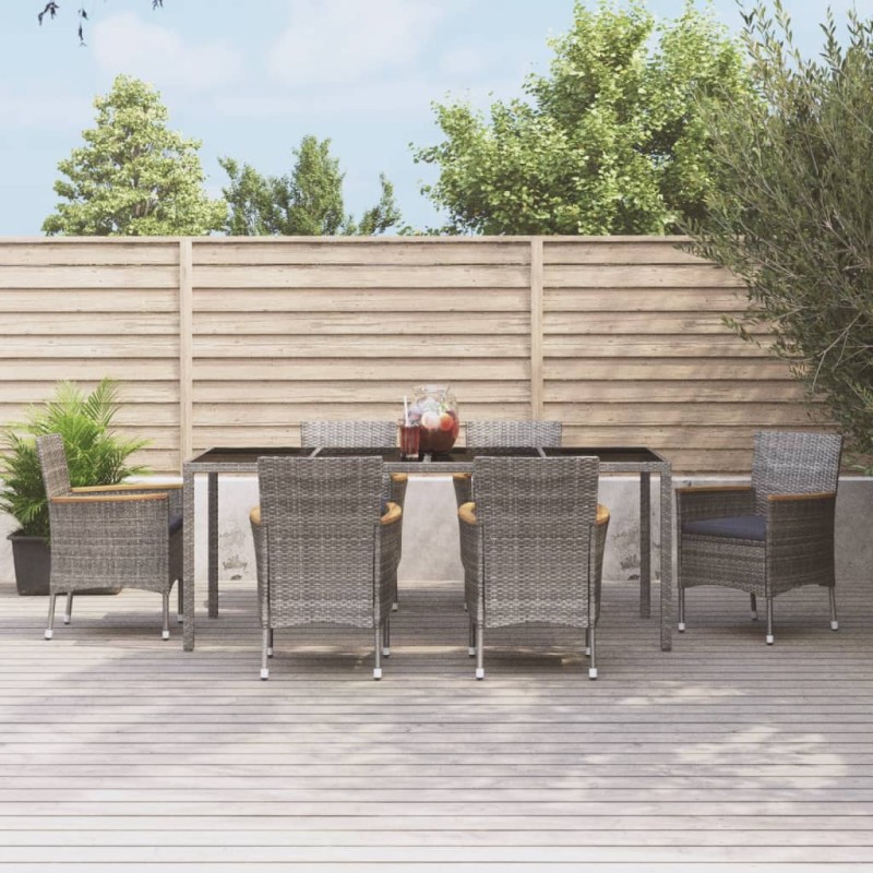 vidaXL 7-tlg. Garten-Essgruppe mit Kissen Grau Poly Rattan vidaXL 7-tlg. Garten-Essgruppe mit Kissen Grau Poly Rattan