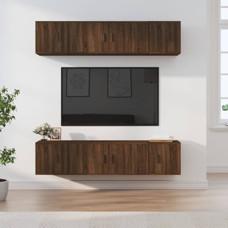 vidaXL 6-tlg. TV-Schrank-Set Braun Eichen-Optik Holzwerkstoff vidaXL 6-tlg. TV-Schrank-Set Braun Eichen-Optik Holzwerkstoff