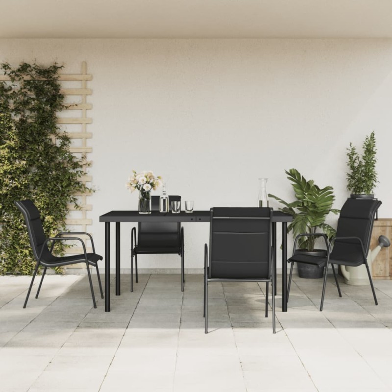 vidaXL 5-tlg. Garten-Essgruppe Schwarz Stahl und Textilene vidaXL 5-tlg. Garten-Essgruppe Schwarz Stahl und Textilene