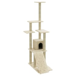 vidaXL Kratzbaum mit Sisal-Kratzsäulen Creme 155 cm