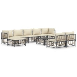 vidaXL 10-tlg. Garten-Lounge-Set mit Kissen Anthrazit Poly Rattan