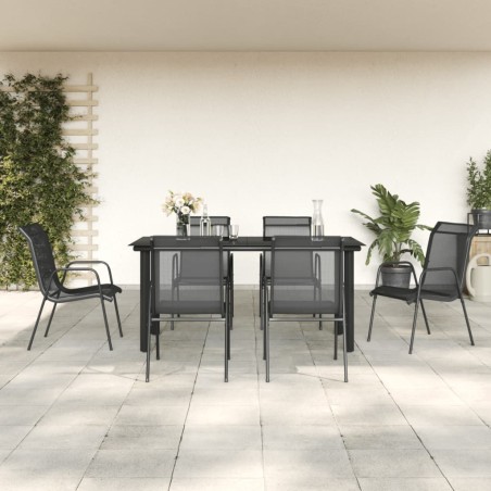 vidaXL 7-tlg. Garten-Essgruppe Schwarz Stahl und Textilene