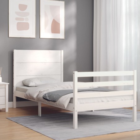 vidaXL Massivholzbett mit Kopfteil Weiß 90x200 cm