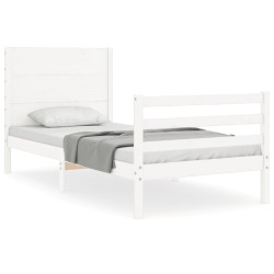 vidaXL Massivholzbett mit Kopfteil Weiß 90x200 cm