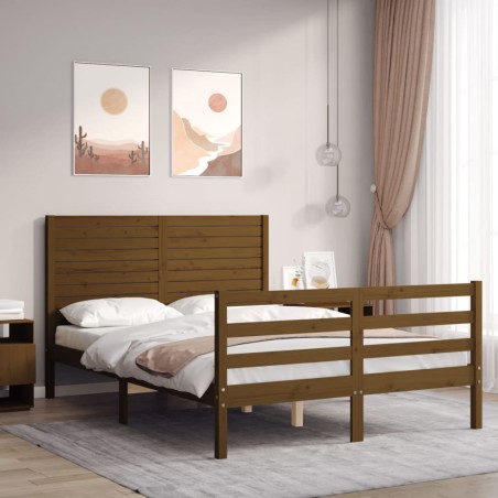 vidaXL Massivholzbett mit Kopfteil Honigbraun 140x200 cm