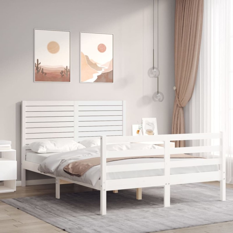 vidaXL Massivholzbett mit Kopfteil Weiß 120x200 cm vidaXL Massivholzbett mit Kopfteil Weiß 120x200 cm
