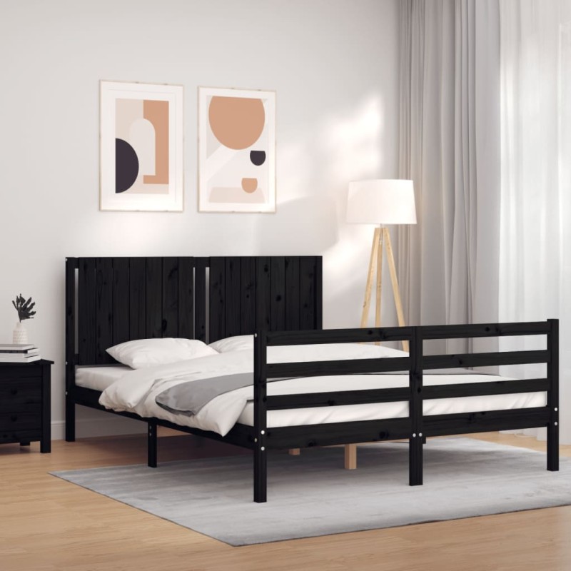 vidaXL Massivholzbett mit Kopfteil Schwarz vidaXL Massivholzbett mit Kopfteil Schwarz