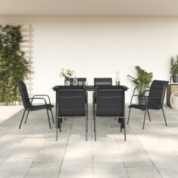 vidaXL 7-tlg. Garten-Essgruppe Schwarz Stahl und Textilene