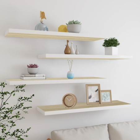 vidaXL Schweberegale 4 Stk. Eiche und Weiß 90x23,5x3,8 cm MDF