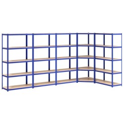 vidaXL Regale mit 5 Böden 5 Stk. Blau Stahl & Holzwerkstoff
