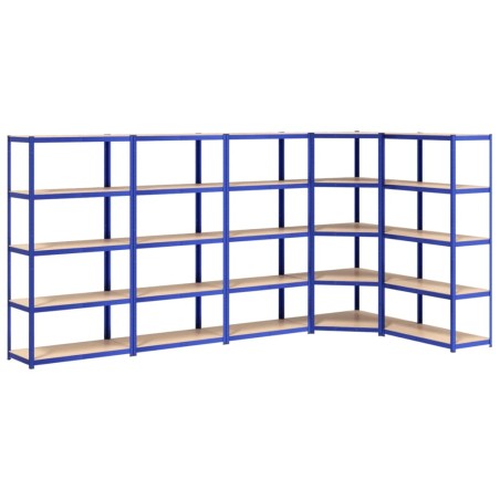 vidaXL Regale mit 5 Böden 5 Stk. Blau Stahl & Holzwerkstoff