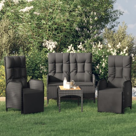 vidaXL 4-tlg. Garten-Essgruppe mit Kissen Schwarz Poly Rattan