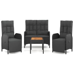 vidaXL 4-tlg. Garten-Essgruppe mit Kissen Schwarz Poly Rattan