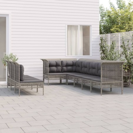 vidaXL 9-tlg. Garten-Lounge-Set mit Kissen Grau Poly Rattan