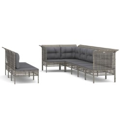 vidaXL 9-tlg. Garten-Lounge-Set mit Kissen Grau Poly Rattan