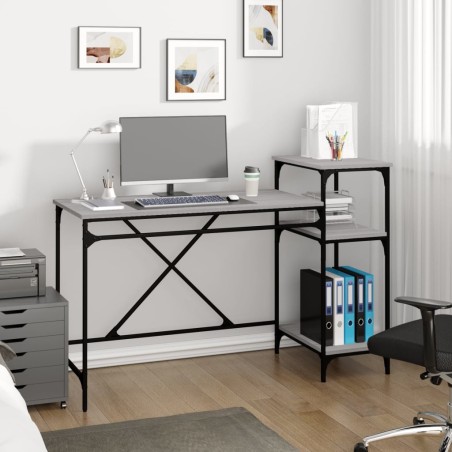 vidaXL Schreibtisch mit Regal Grau Sonoma 135x50x90 cm Holzwerkstoff