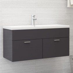vidaXL Waschbeckenunterschrank Hochglanz-Grau 100x38,5x46 cm