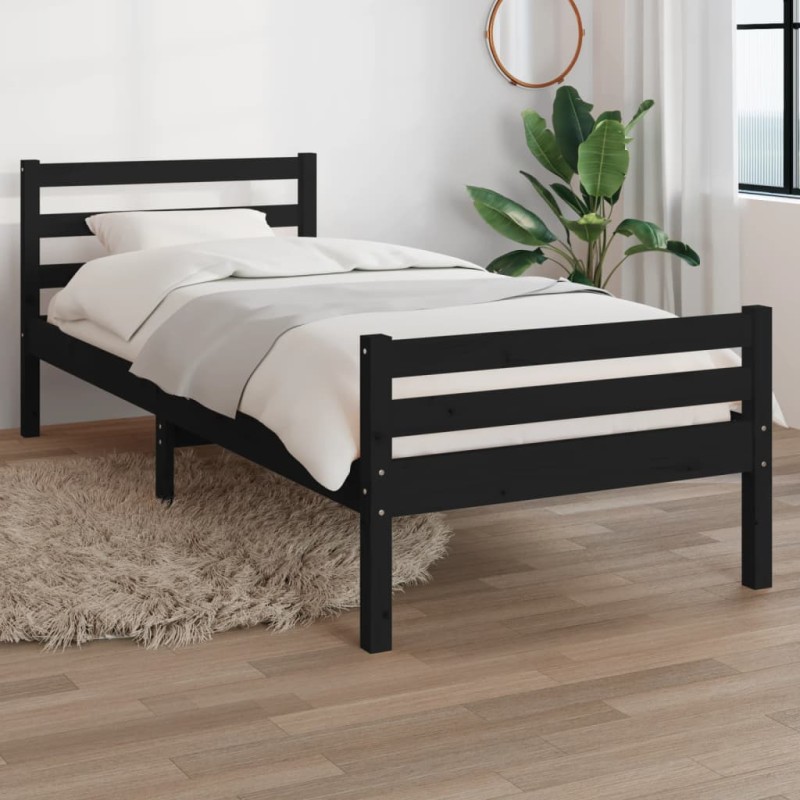 vidaXL Massivholzbett Schwarz 90x190 cm vidaXL Massivholzbett Schwarz 90x190 cm