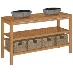 vidaXL Waschtischunterschrank Teak Massiv mit Flussstein Waschbecken