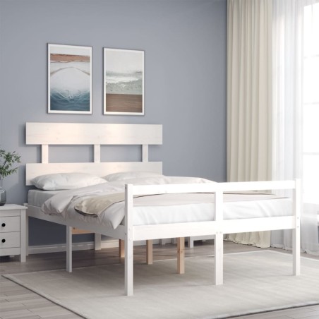 vidaXL Massivholzbett mit Kopfteil Weiß 140x190 cm