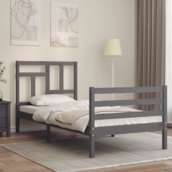 vidaXL Massivholzbett mit Kopfteil Grau 90x200 cm