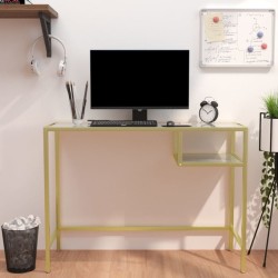 vidaXL Computertisch Weiß und Golden 100x36x74 cm Glas