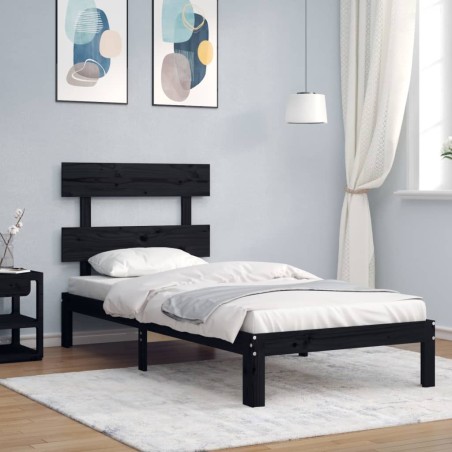 vidaXL Massivholzbett mit Kopfteil Schwarz 90x200 cm