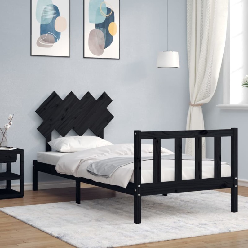 vidaXL Massivholzbett mit Kopfteil Schwarz vidaXL Massivholzbett mit Kopfteil Schwarz