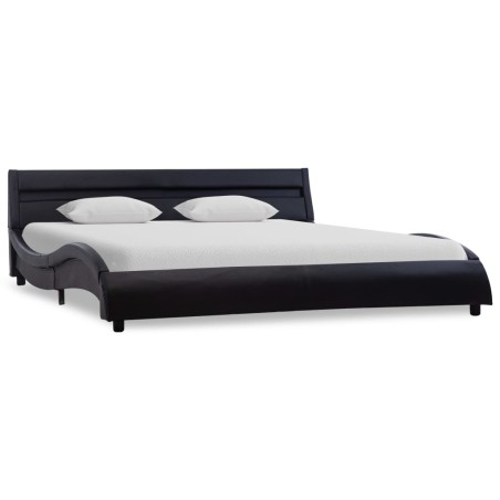 Bettgestell mit LED Schwarz Kunstleder 140×200 cm