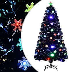 vidaXL Weihnachtsbaum mit LED-Schneeflocken Schwarz 120 cm Fiberoptik