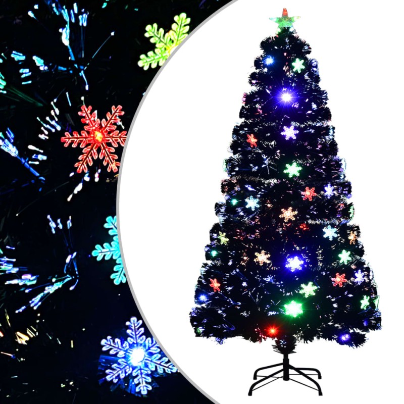 vidaXL Weihnachtsbaum mit LED-Schneeflocken Schwarz 120 cm Fiberoptik vidaXL Weihnachtsbaum mit LED-Schneeflocken Schwarz 120 cm Fiberoptik