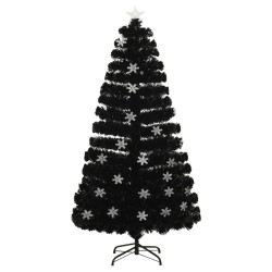 vidaXL Weihnachtsbaum mit LED-Schneeflocken Schwarz 120 cm Fiberoptik