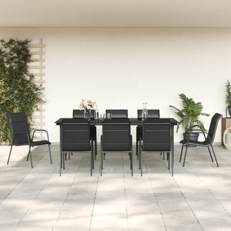 vidaXL 9-tlg. Garten-Essgruppe Schwarz Stahl und Textilene