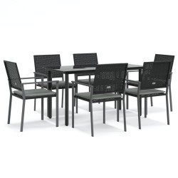 vidaXL 7-tlg. Garten-Essgruppe mit Kissen Poly Rattan und Stahl