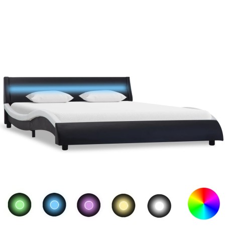 Bettgestell mit LED Schwarz und Weiß Kunstleder 160x200 cm