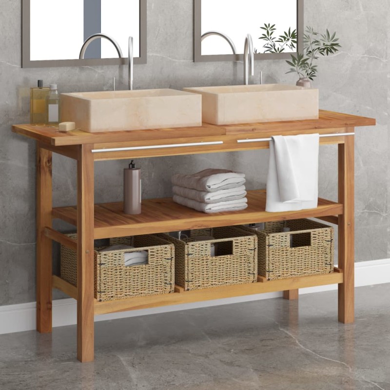 vidaXL Waschtisch mit Creme Marmorbecken Massivholz Teak vidaXL Waschtisch mit Creme Marmorbecken Massivholz Teak