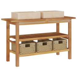 vidaXL Waschtisch mit Creme Marmorbecken Massivholz Teak