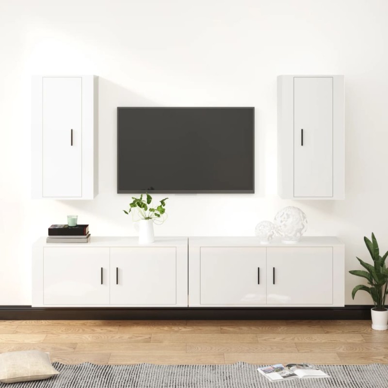 vidaXL 4-tlg. TV-Schrank-Set Hochglanz-Weiß Holzwerkstoff vidaXL 4-tlg. TV-Schrank-Set Hochglanz-Weiß Holzwerkstoff