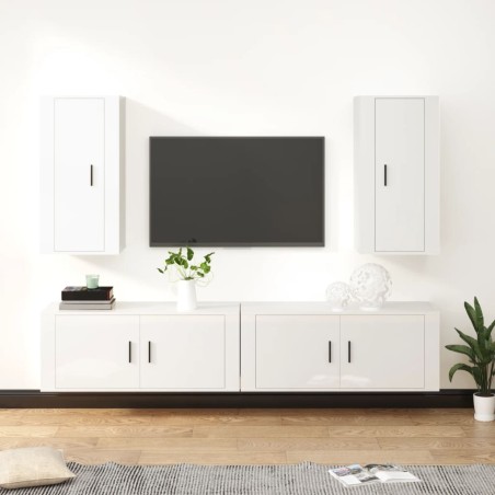 vidaXL 4-tlg. TV-Schrank-Set Hochglanz-Weiß Holzwerkstoff