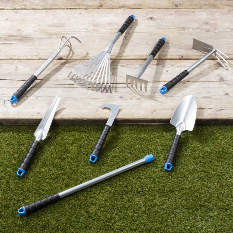 HI 8-tlg. Gartenwerkzeug-Set Silbern Metall HI 8-tlg. Gartenwerkzeug-Set Silbern Metall