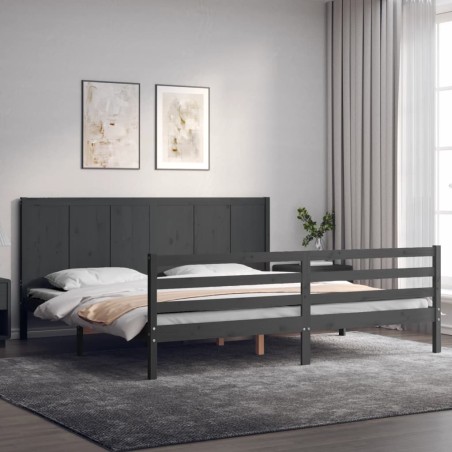 vidaXL Massivholzbett mit Kopfteil Grau 200x200 cm