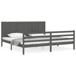 vidaXL Massivholzbett mit Kopfteil Grau 200x200 cm