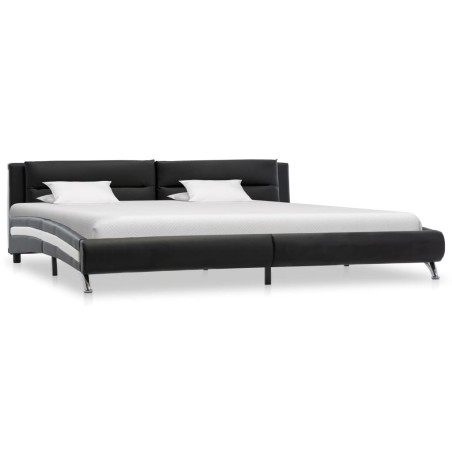 Bettgestell Schwarz Kunstleder 140×200 cm