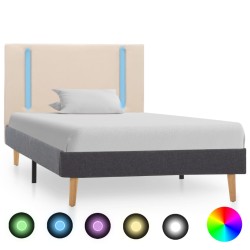 Bettgestell mit LED Cremeweiß und Dunkelgrau Stoff 100 x 200 cm