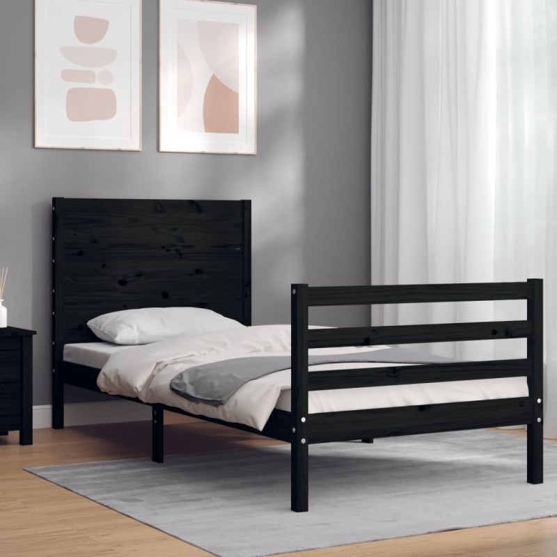 vidaXL Massivholzbett mit Kopfteil Schwarz 90x200 cm vidaXL Massivholzbett mit Kopfteil Schwarz 90x200 cm