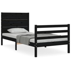 vidaXL Massivholzbett mit Kopfteil Schwarz 90x200 cm